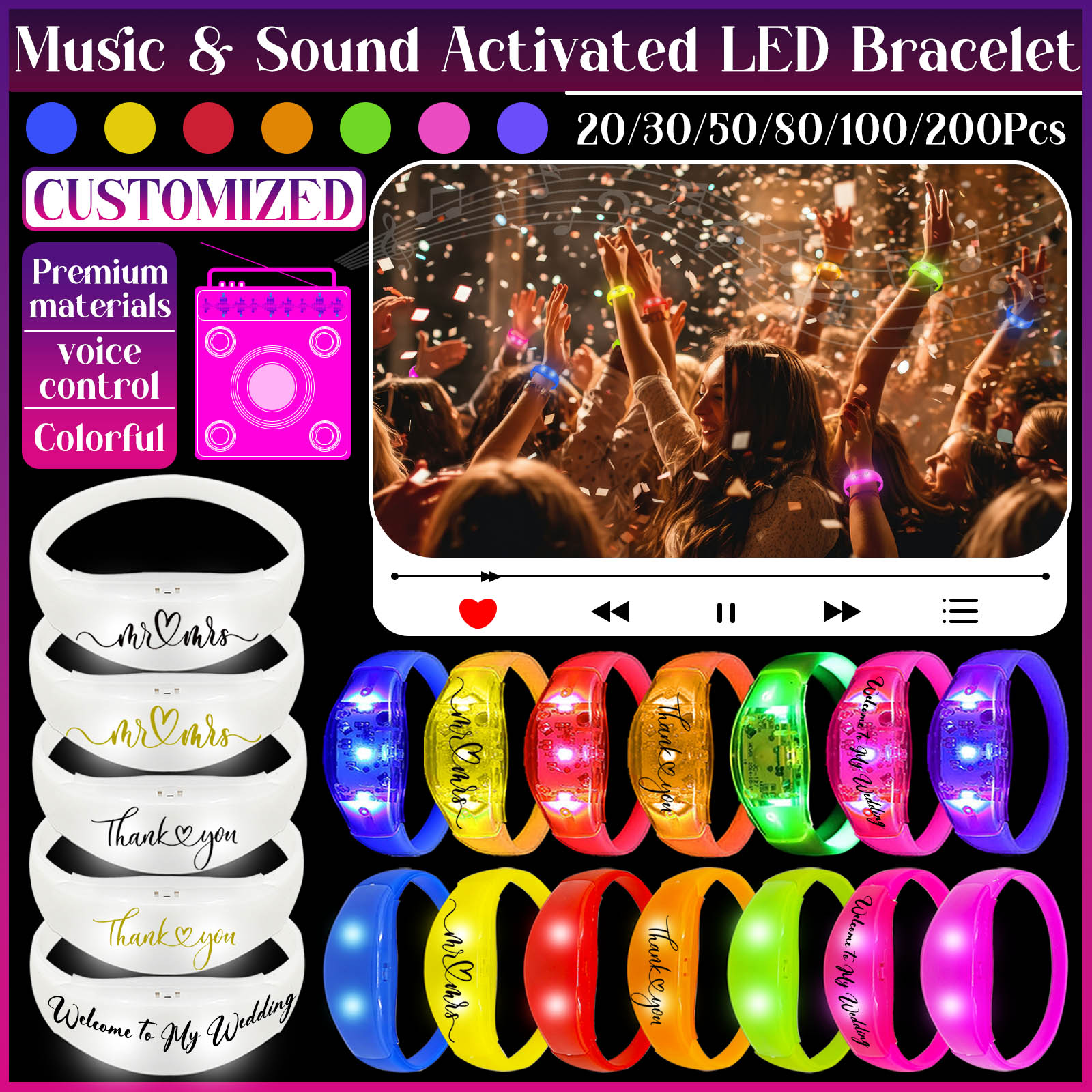 Audio Music Light - 20-200 шт. светодиодные браслеты с музыкальной